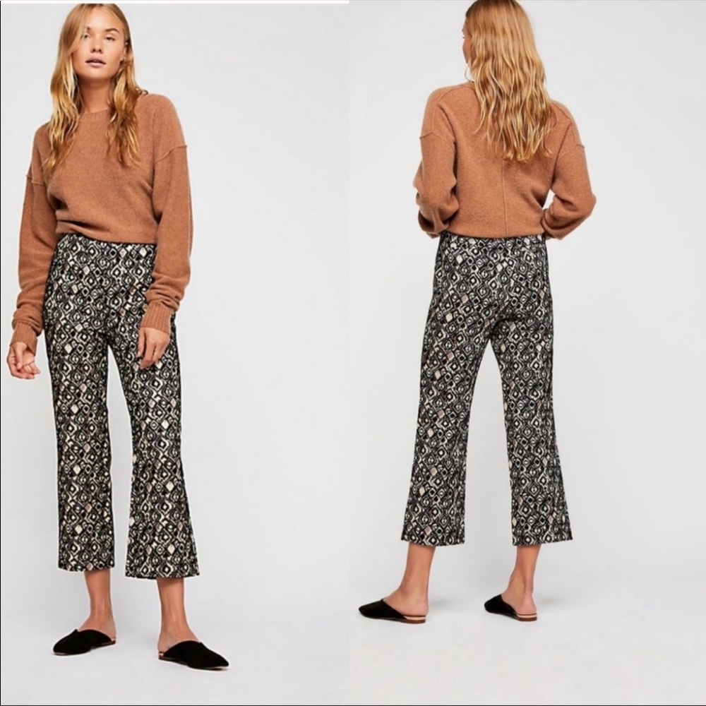 Free People Mod Crop Black And Gold Bootcut Pants